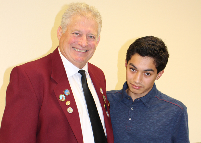 Left to right are Gary Grayson, Exalted ruler - Elks Lodge #6,  Bernardo Del Real Genevieve Didion K-8