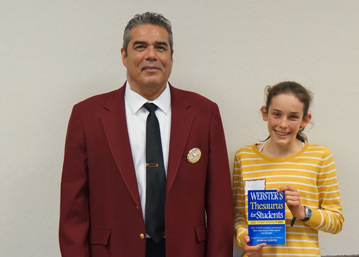 Left to right are Rudy Toralez, Elks 6 Leading Knight, Alicia Romani, California Middle School
